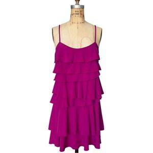 New York & Company Magenta Ruffled Dress Size M